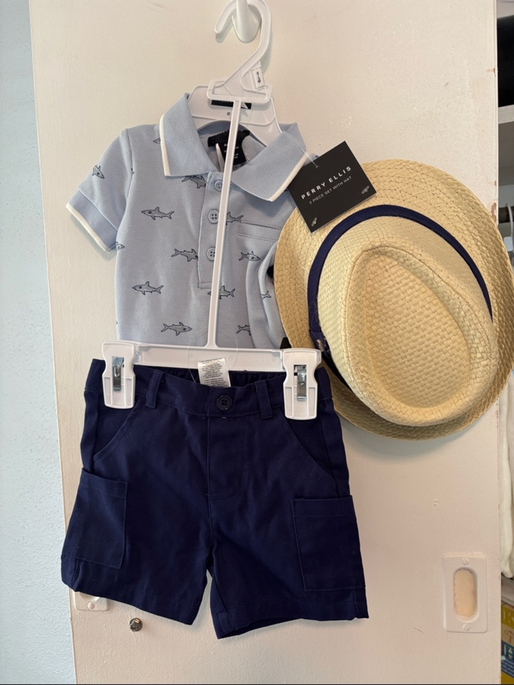 Perry Ellis Light Blue Shark Polo with Navy Shorts